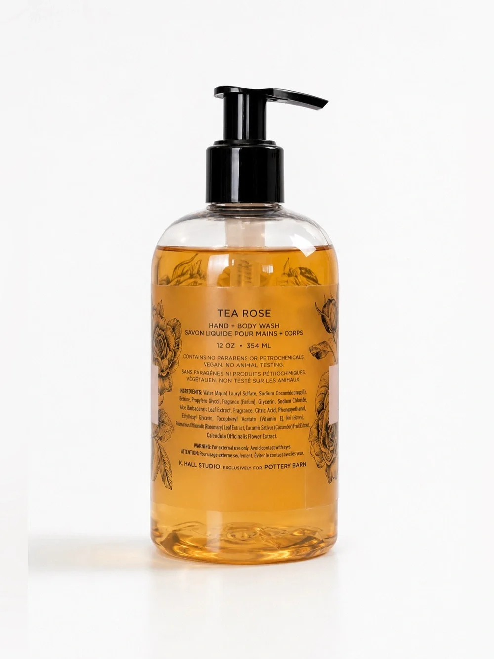 K. Hall Studio Pottery Barn Tea Rose Hand + Body Wash 12oz NEW!